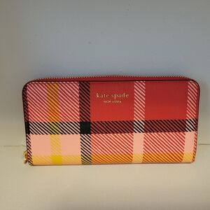 Kate Spade New York Madison Morgan Plaid Zip Wallet NWT!